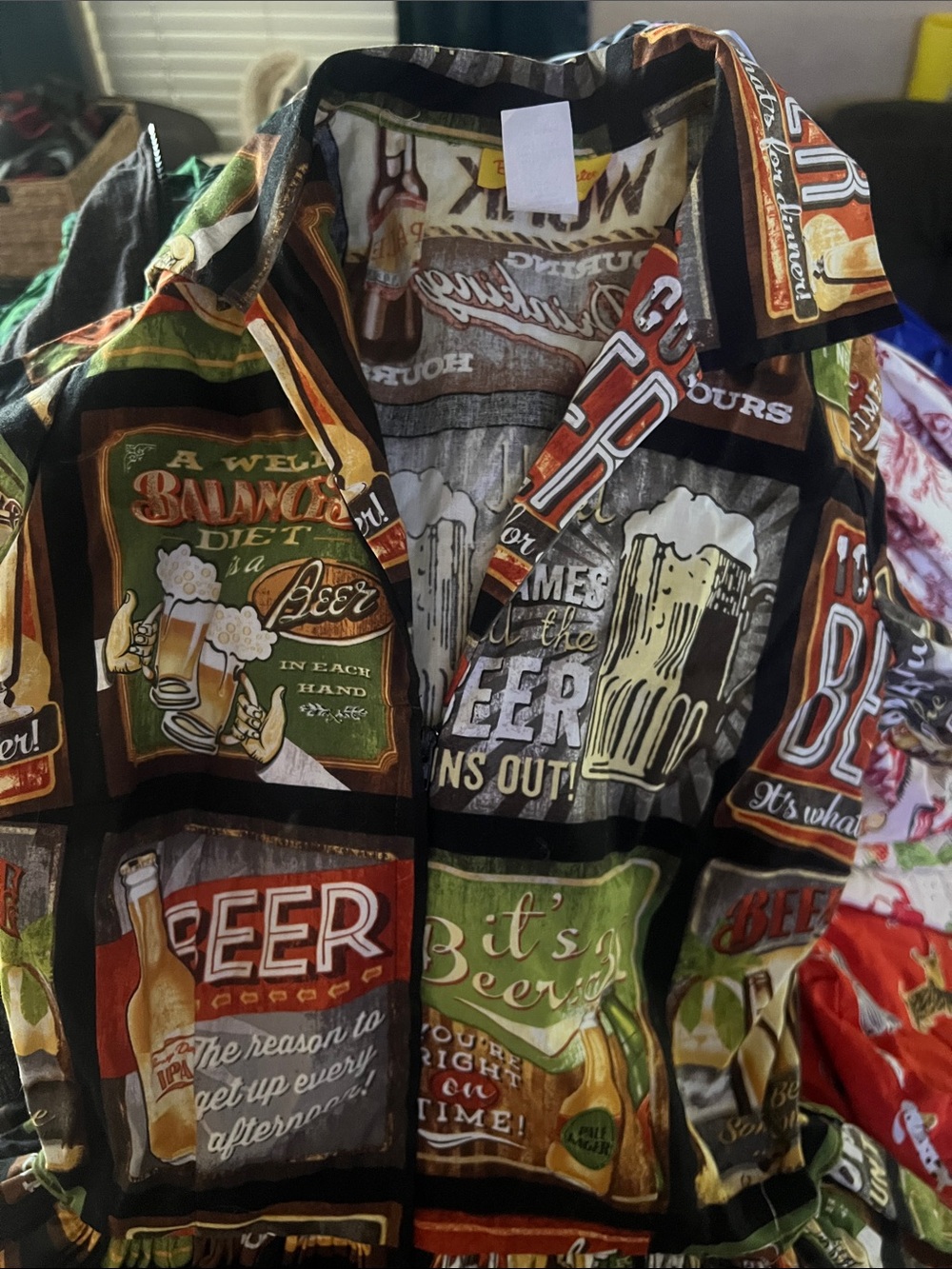 Bernie Dexter Retro Beer Graphic Button-Up in Black, Green & Brown- RARE!